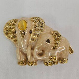 Elephant Gold Tone Brooch Yellow Rhinestone Pendant Unmarked Pin